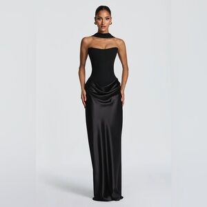 Babyboo Maggie dress - Black Satin Column Evening Gown